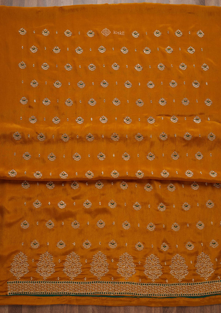 Mustard Stonework Georgette Unstitched Salwar Suit-Koskii