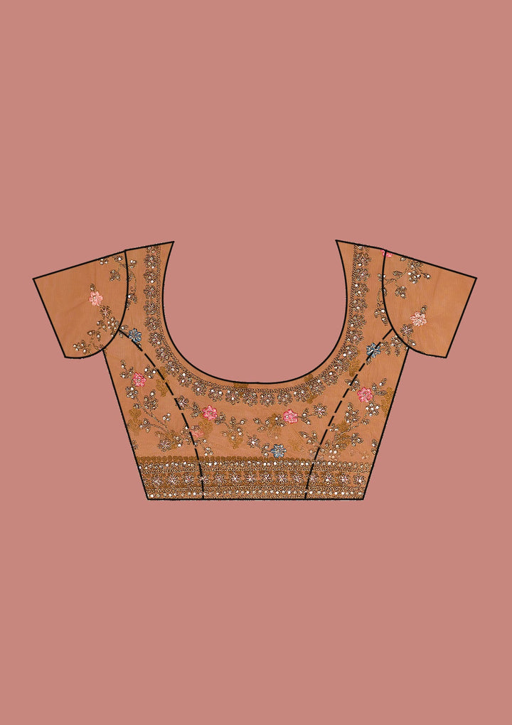 Mustard Stonework Net Saree-Koskii