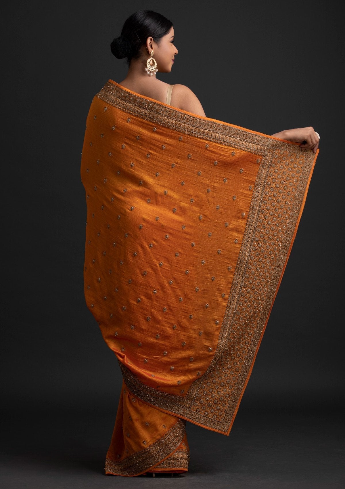 Mustard Stonework Raw Silk Designer Saree - koskii