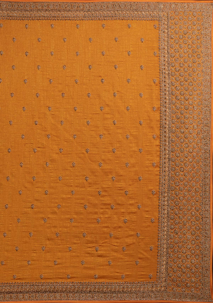 Mustard Stonework Raw Silk Designer Saree - koskii