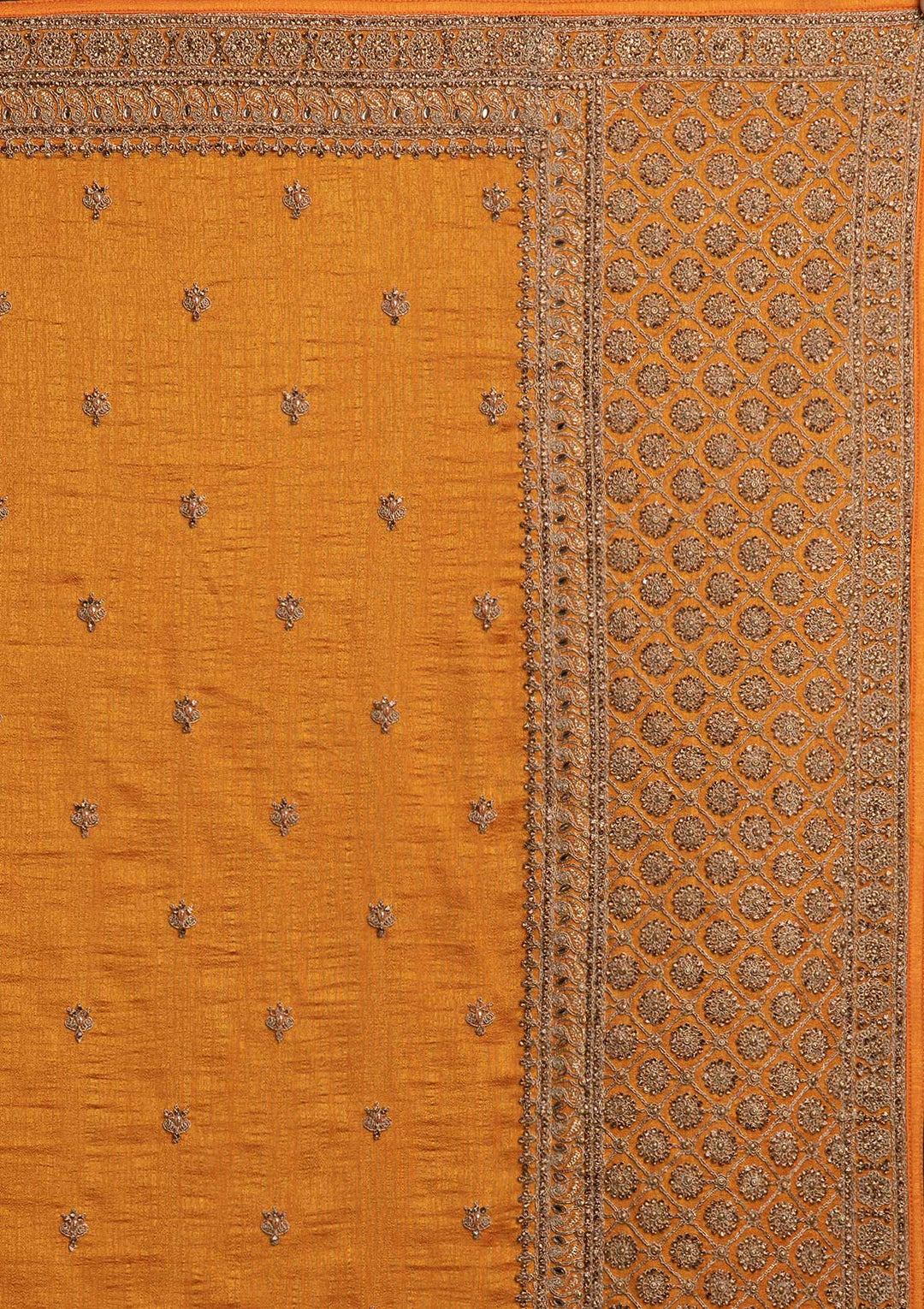 Mustard Stonework Raw Silk Designer Saree - koskii