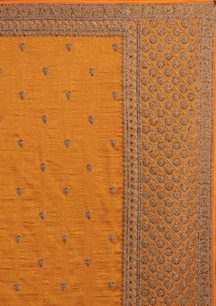 Mustard Stonework Raw Silk Designer Saree - koskii