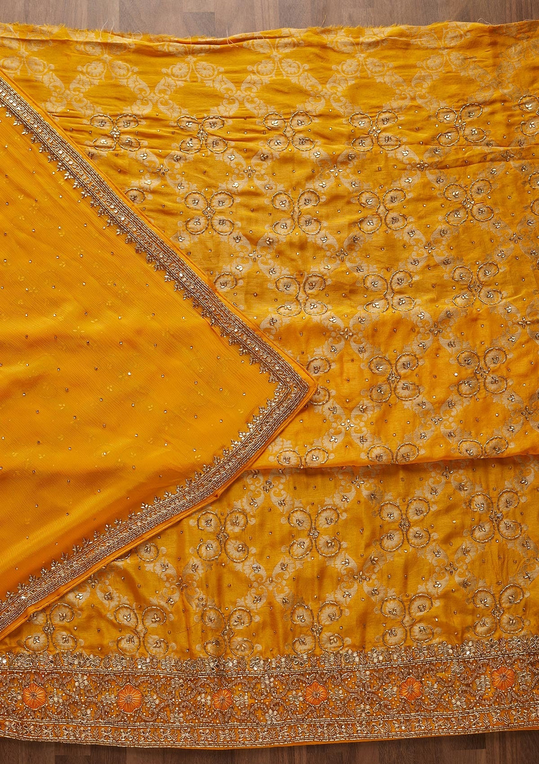 Mustard Stonework Semi Crepe Designer Unstitched Salwar Suit - Koskii