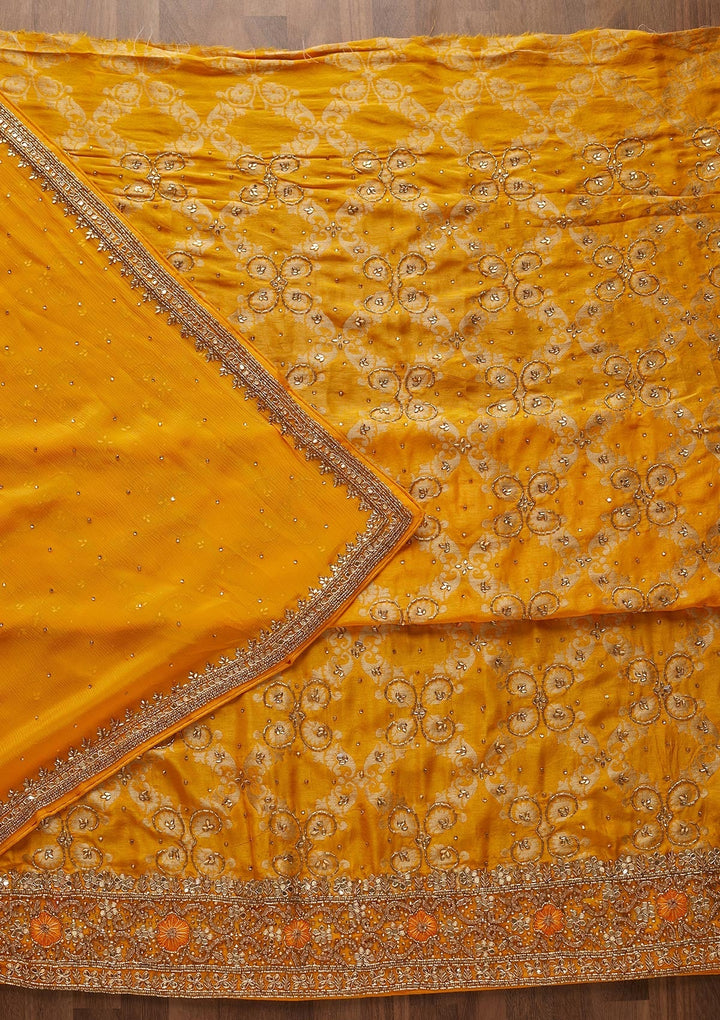 Mustard Stonework Semi Crepe Designer Unstitched Salwar Suit - Koskii