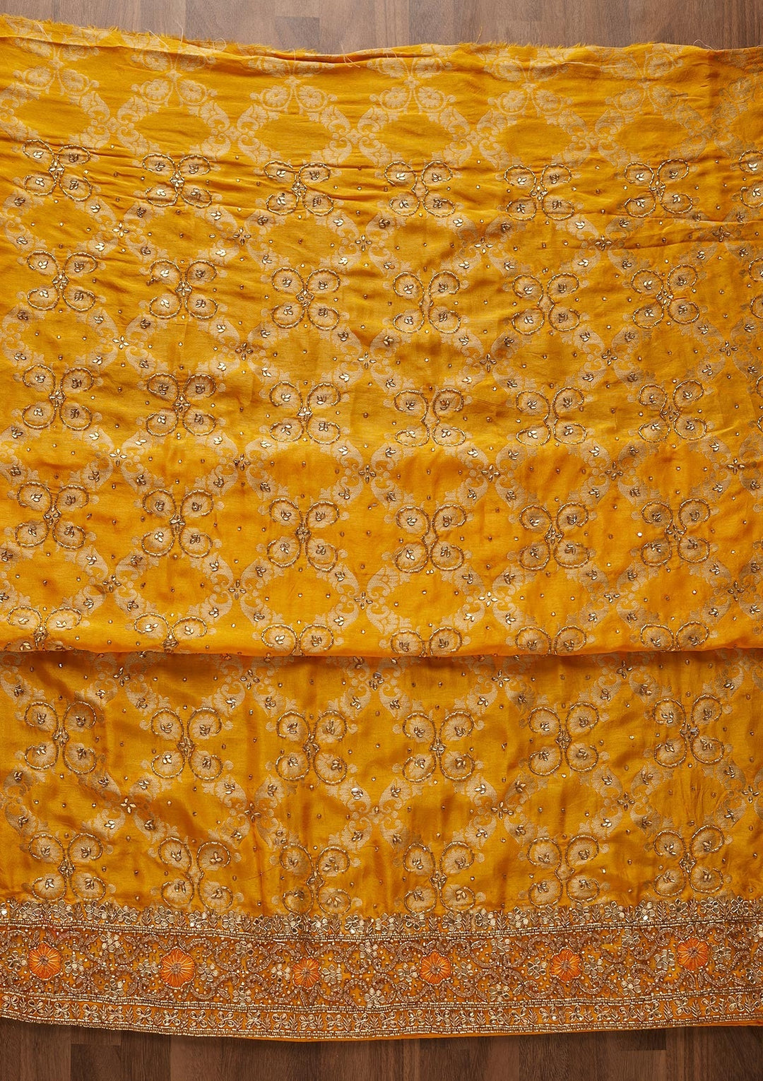Mustard Stonework Semi Crepe Designer Unstitched Salwar Suit - Koskii