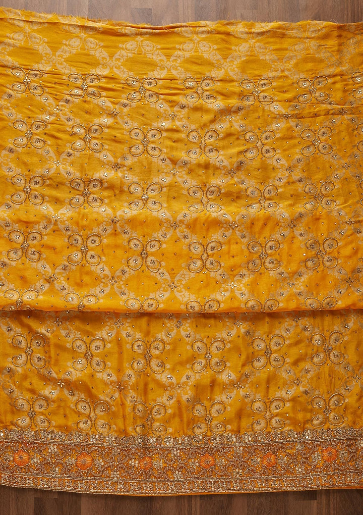 Mustard Stonework Semi Crepe Designer Unstitched Salwar Suit - Koskii