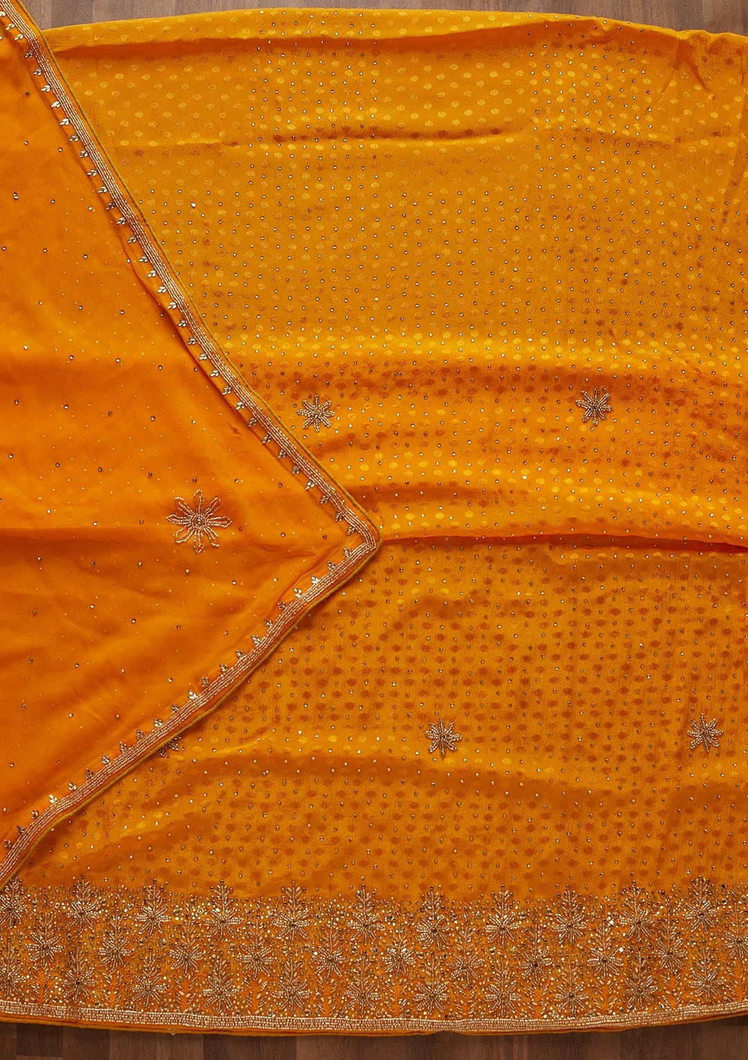 Mustard Stonework Semi Crepe Designer Unstitched Salwar Suit - Koskii
