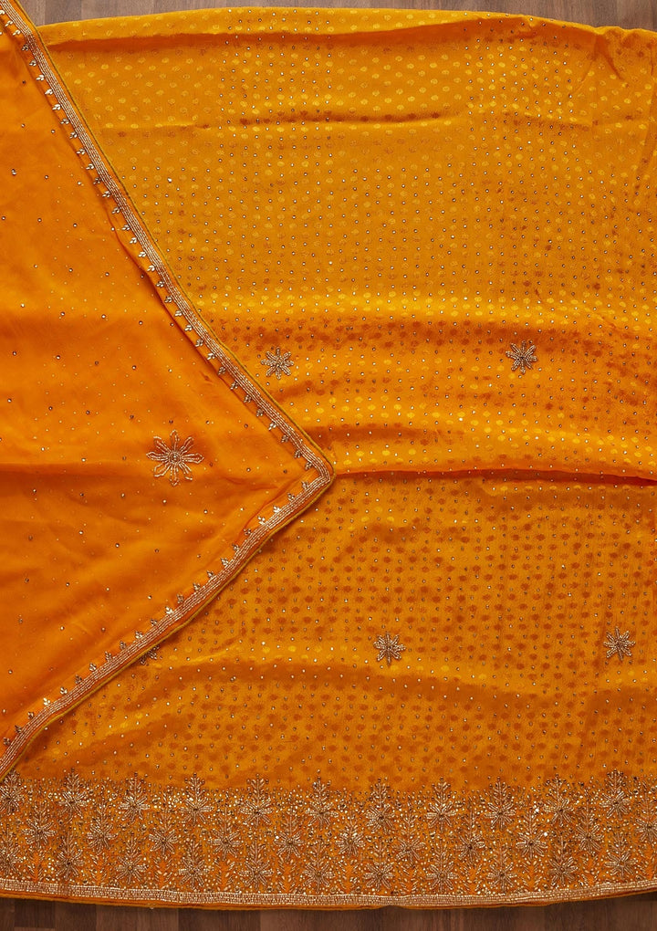 Mustard Stonework Semi Crepe Designer Unstitched Salwar Suit - Koskii