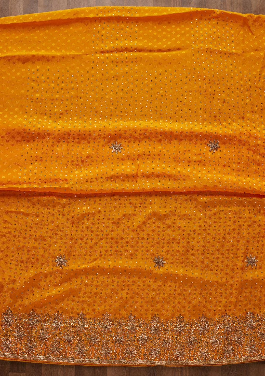 Mustard Stonework Semi Crepe Designer Unstitched Salwar Suit - Koskii