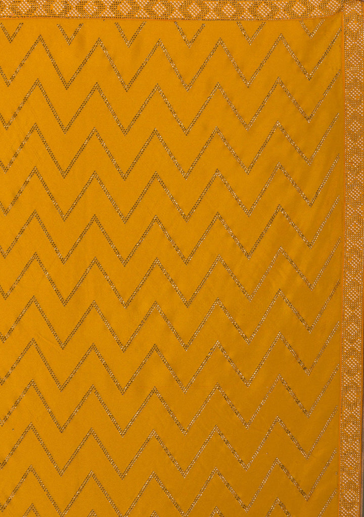 Mustard Stonework Semi Crepe Unstitched Saree-Koskii
