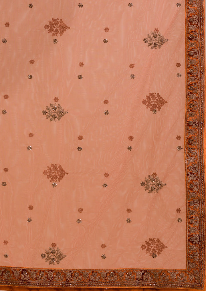 Mustard Stonework Velvet Readymade Lehenga-Koskii
