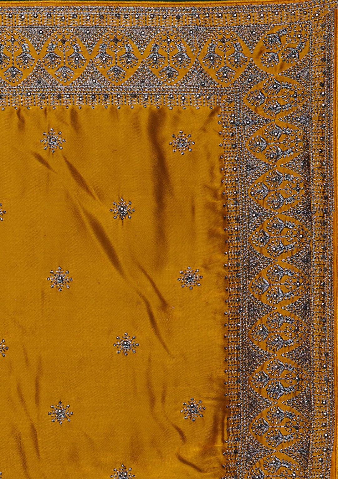 Mustard Swarovski Art Silk Designer Saree - Koskii