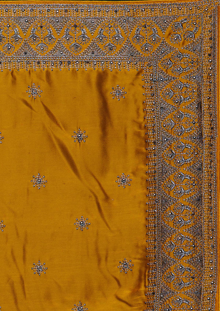 Mustard Swarovski Art Silk Designer Saree - Koskii