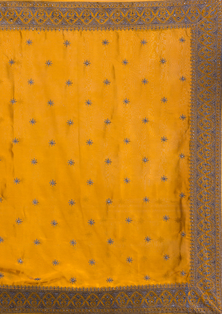 Mustard Swarovski Satin Designer Saree-Koskii