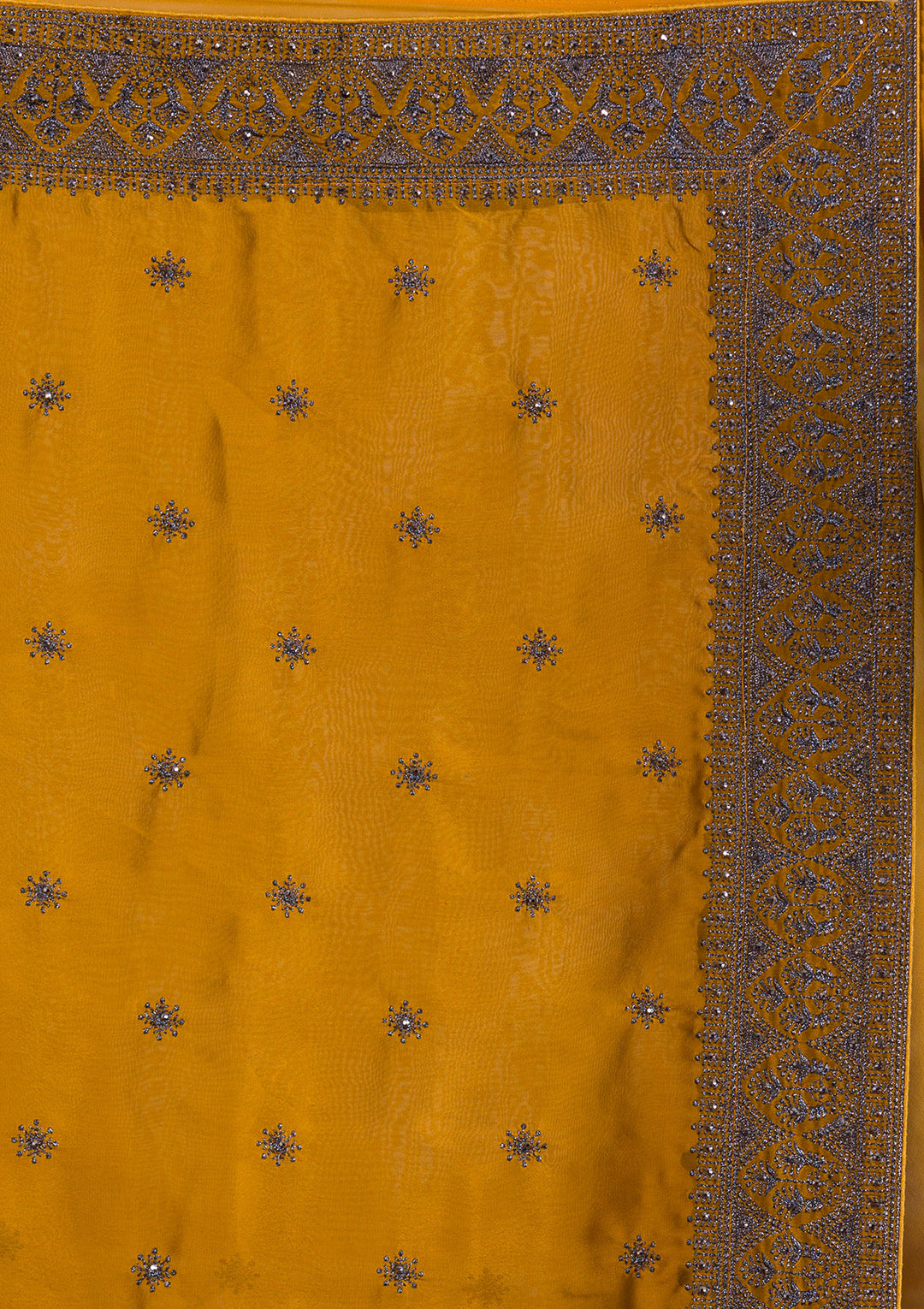 Mustard Swarovski Satin Designer Saree-Koskii