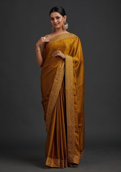 Mustard Swarovski Georgette Designer Saree - koskii