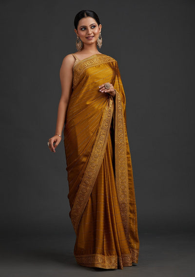 Mustard Swarovski Georgette Designer Saree - koskii