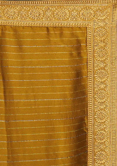 Mustard Swarovski Georgette Designer Saree - koskii