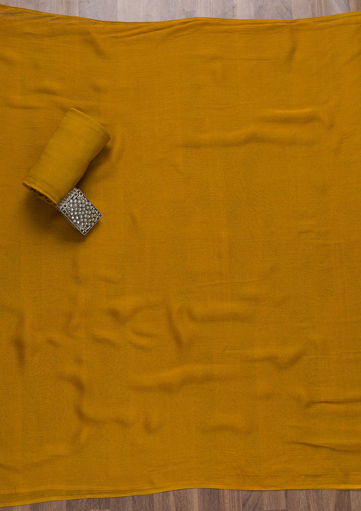 Mustard Semi Crepe Swarovski Unstitched Salwar Suit-koskii