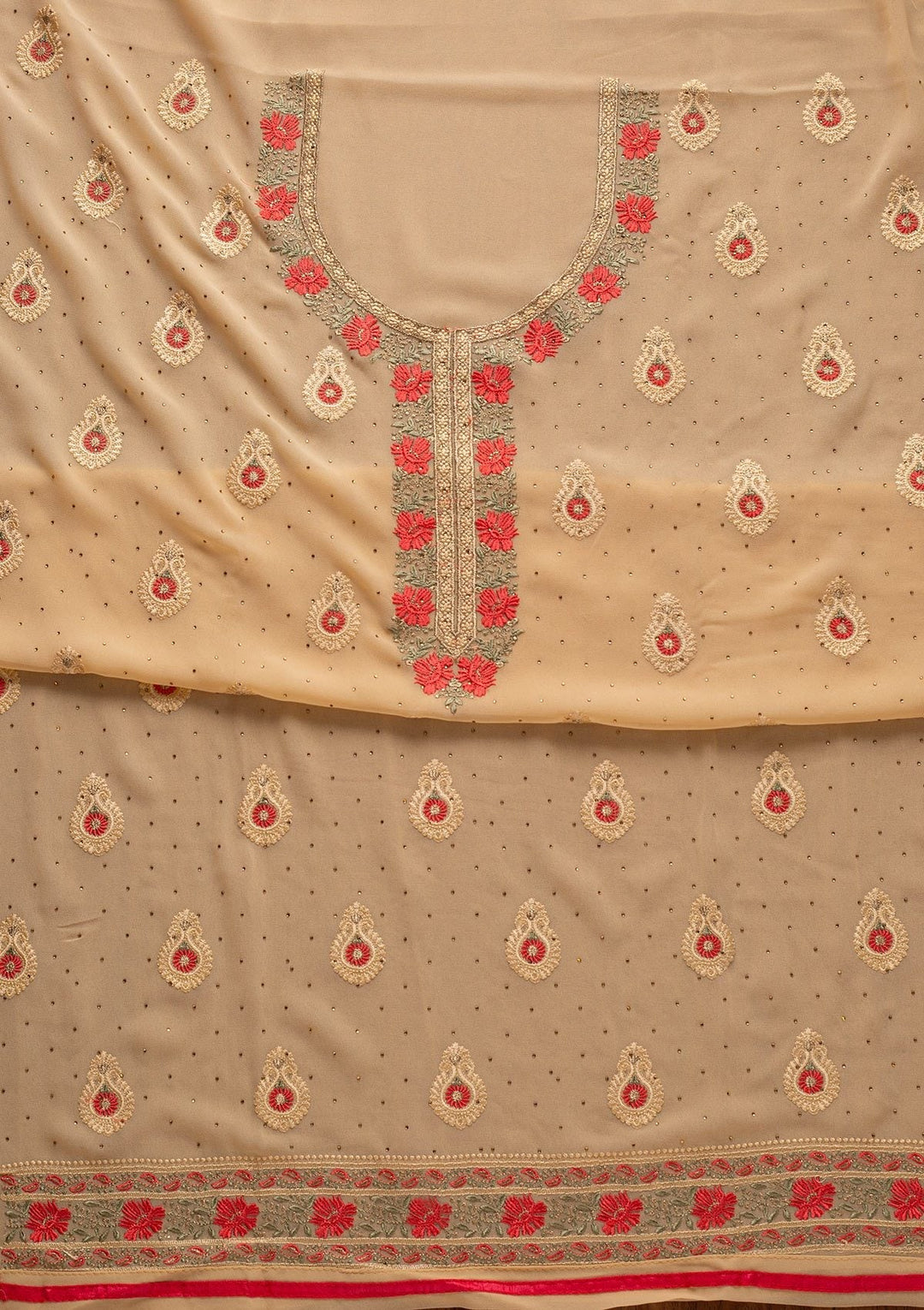Mustard Threadwork Chanderi Designer Unstitched Salwar Suit - koskii