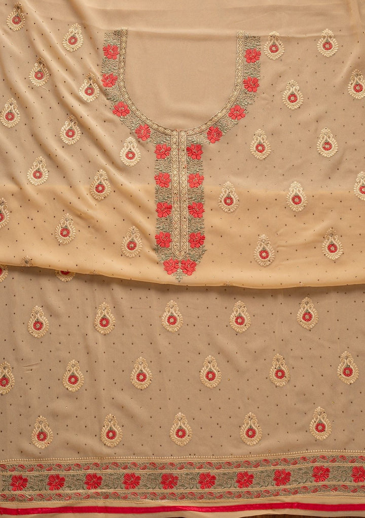 Mustard Threadwork Chanderi Designer Unstitched Salwar Suit - koskii