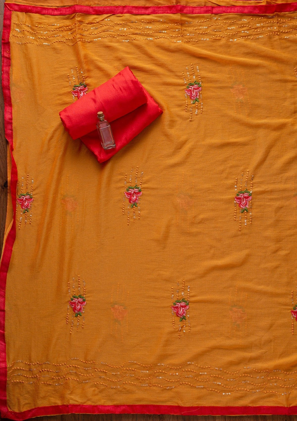 Mustard Threadwork Chanderi Designer Semi-Stitched Salwar Suit - koskii
