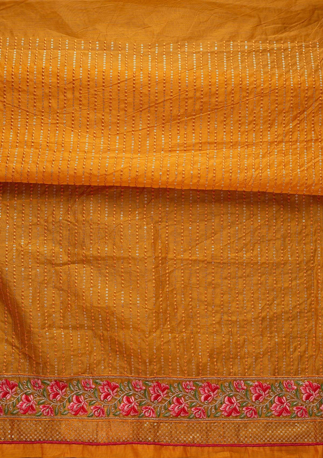 Mustard Threadwork Chanderi Designer Semi-Stitched Salwar Suit - koskii