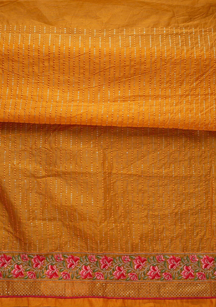 Mustard Threadwork Chanderi Designer Semi-Stitched Salwar Suit - koskii