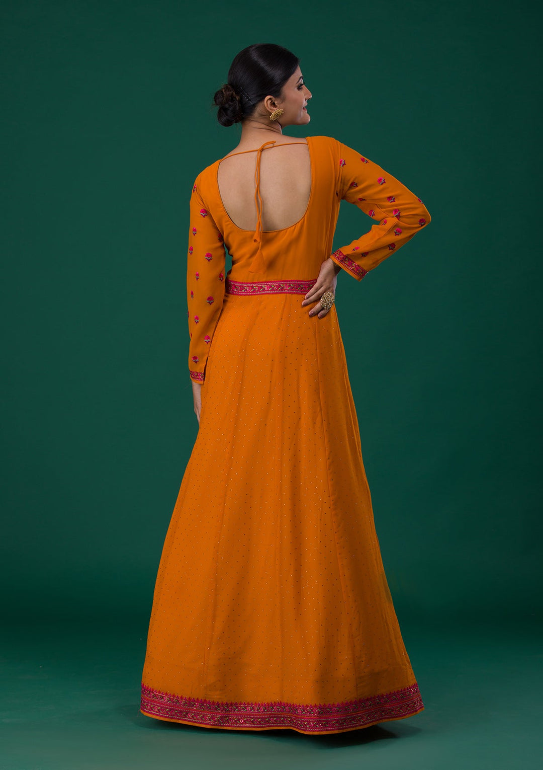 Mustard Threadwork Georgette Designer Anarkali Suit-Koskii