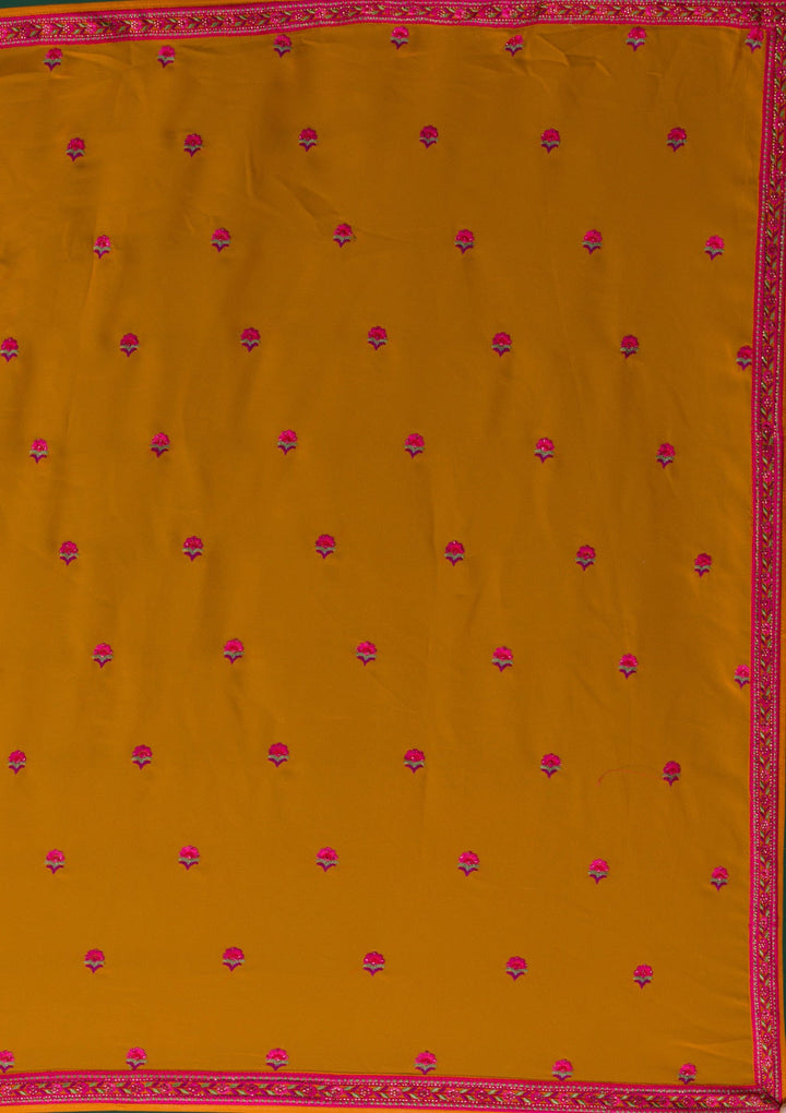 Mustard Threadwork Georgette Designer Anarkali Suit-Koskii
