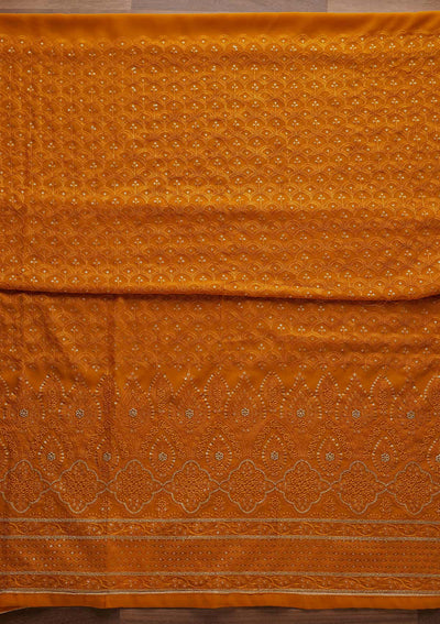 Mustard Threadwork Georgette Designer Unstitched Salwar Suit - Koskii