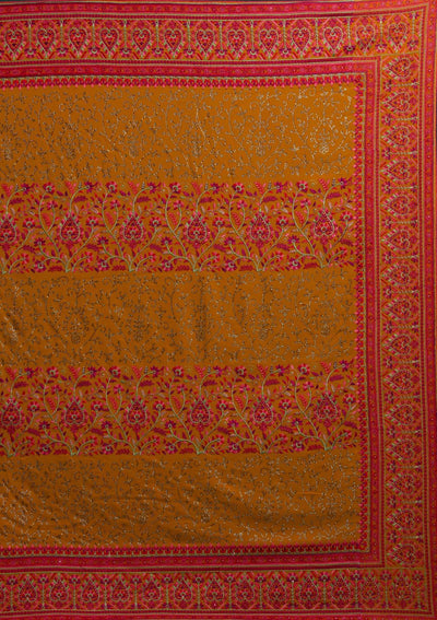 Mustard Threadwork Georgette Designer Saree - Koskii