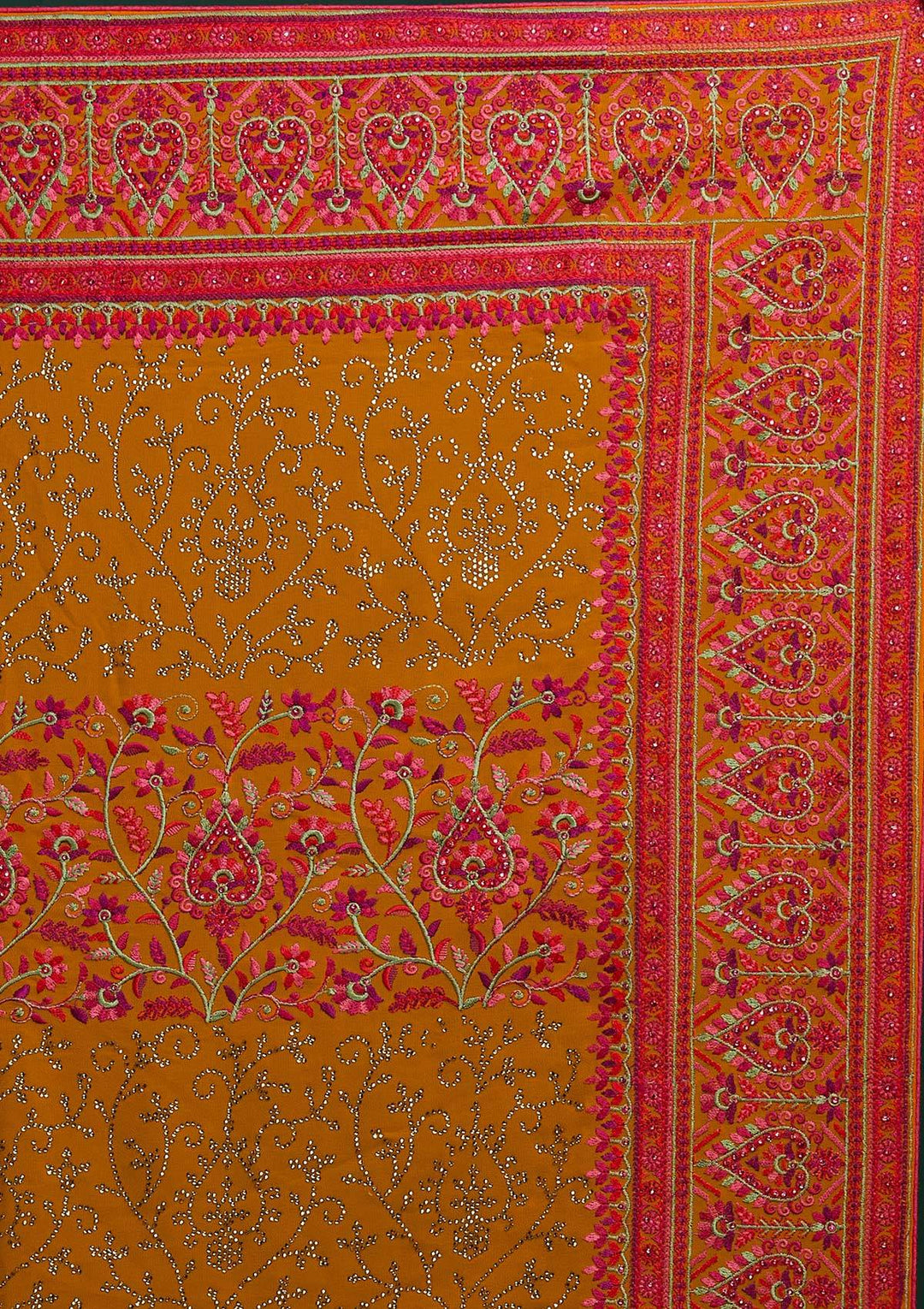 Mustard Threadwork Georgette Designer Saree - Koskii