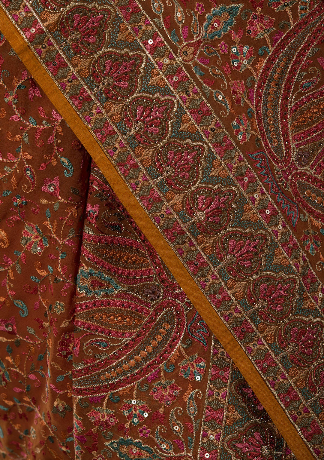 Mustard Threadwork Georgette Saree-Koskii