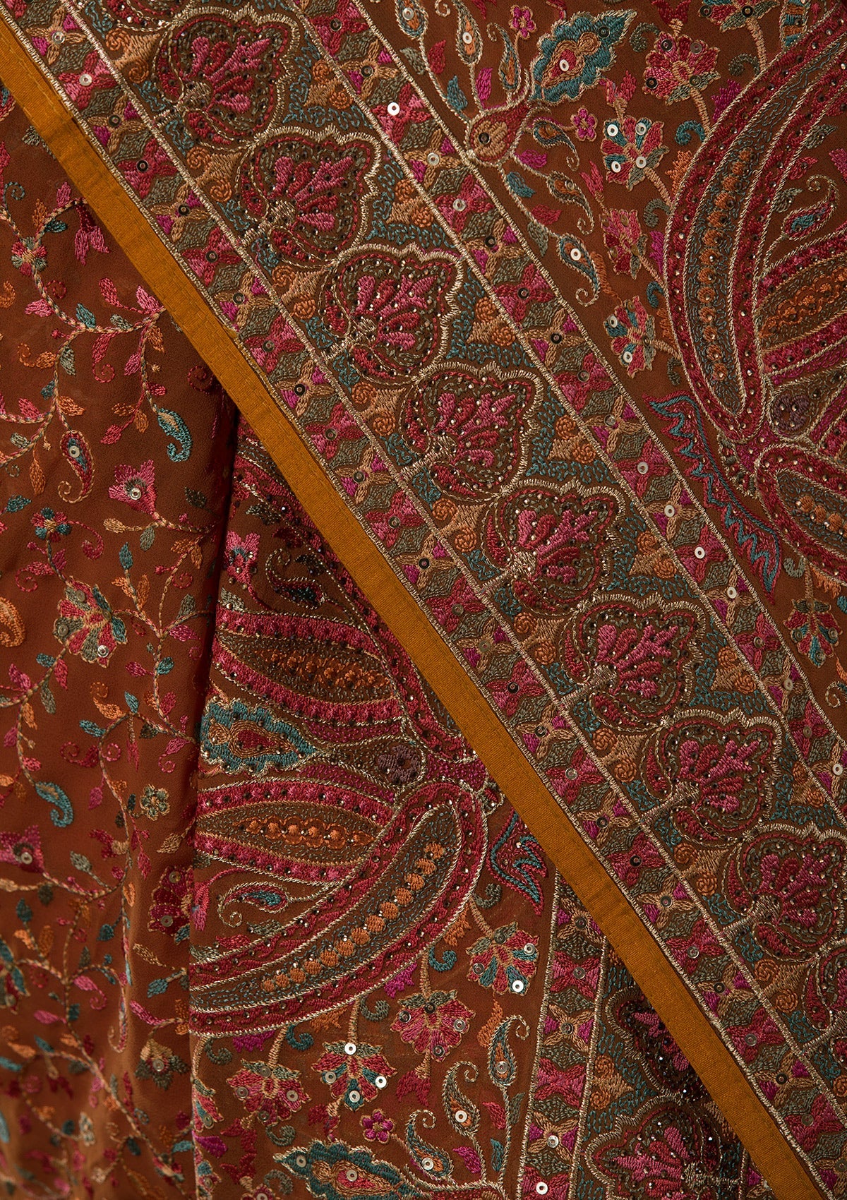 Mustard Threadwork Georgette Saree-Koskii