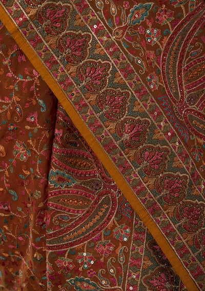 Mustard Threadwork Georgette Saree-Koskii