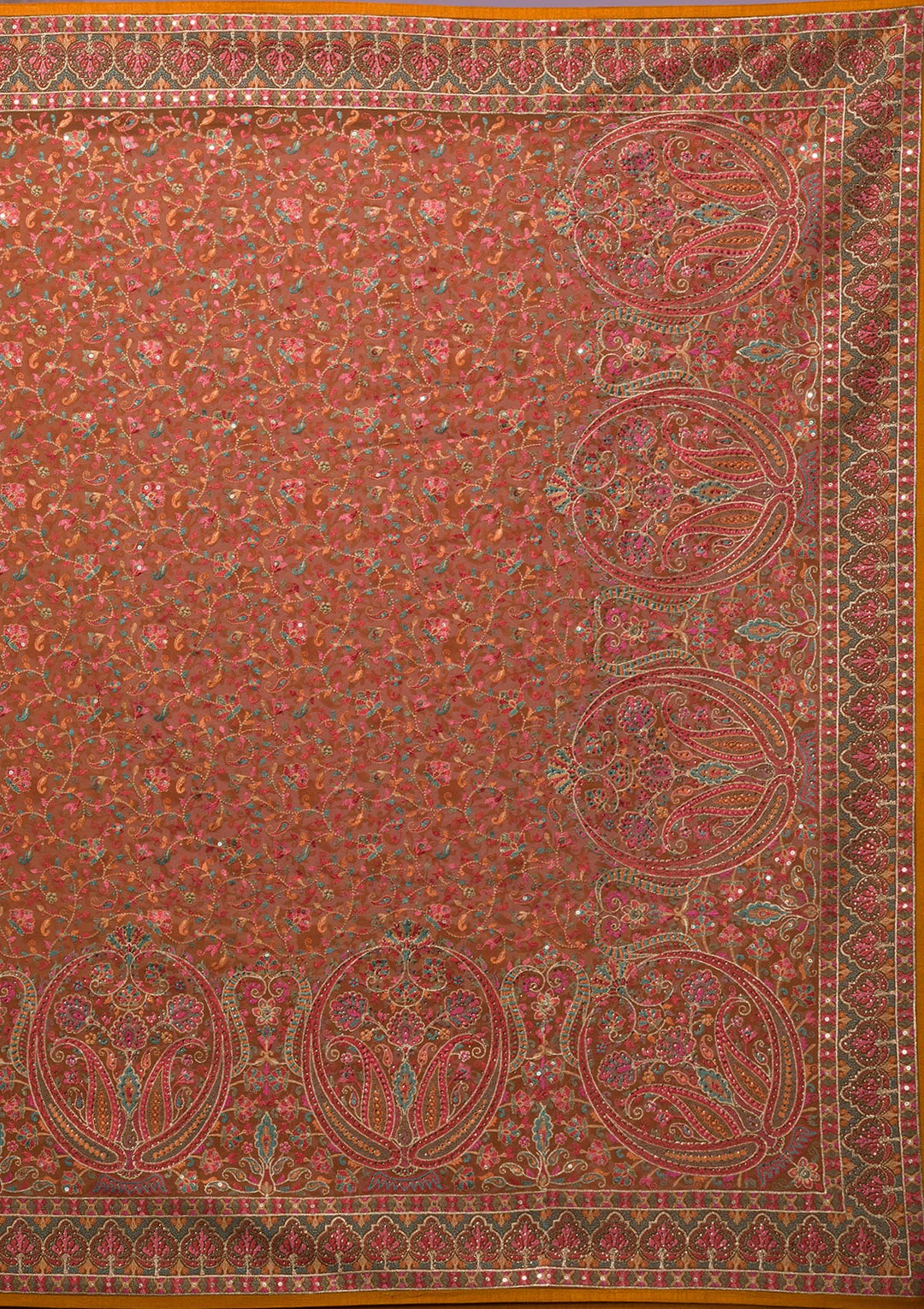 Mustard Threadwork Georgette Saree-Koskii