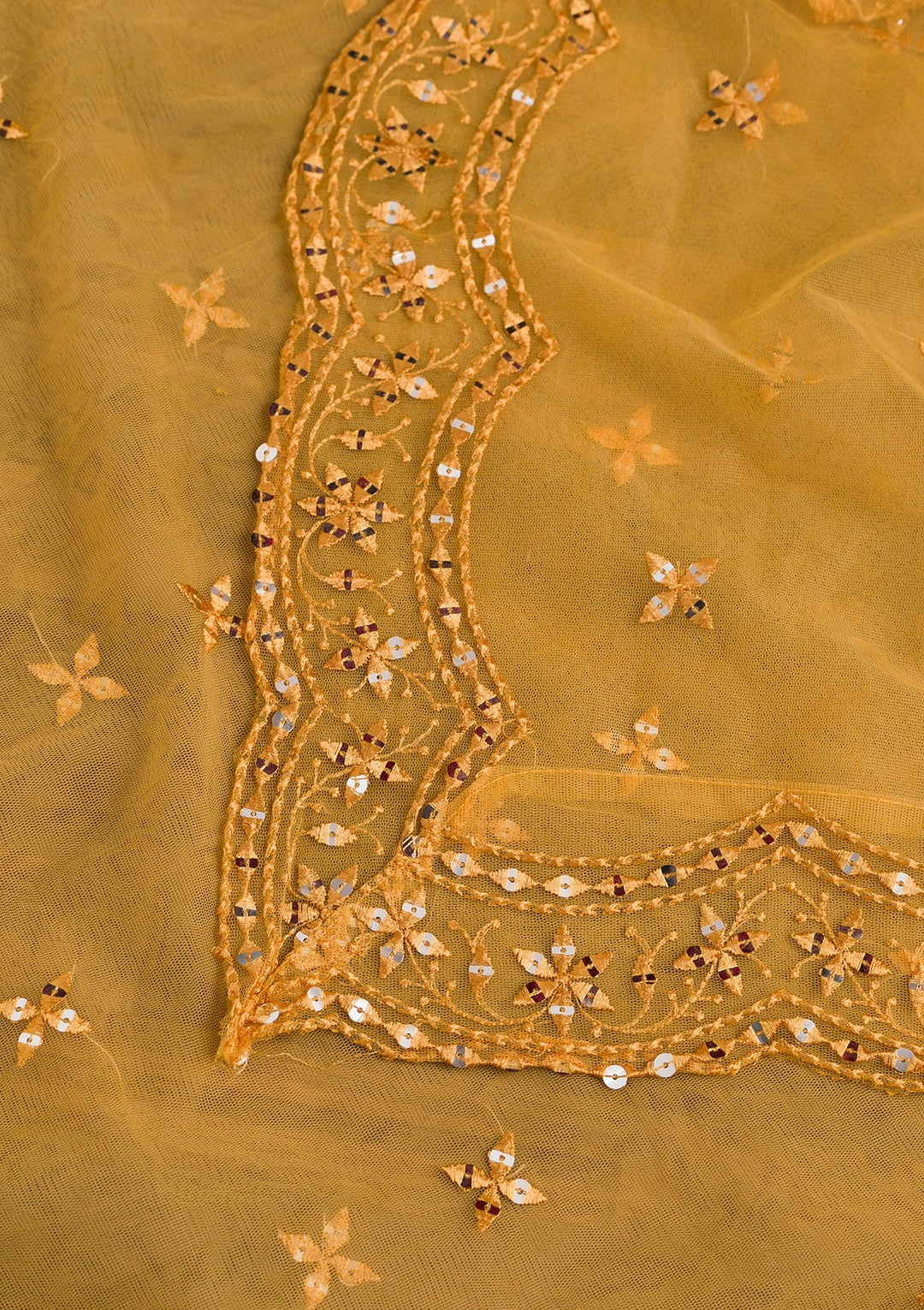Mustard Threadwork Net Dupatta-Koskii