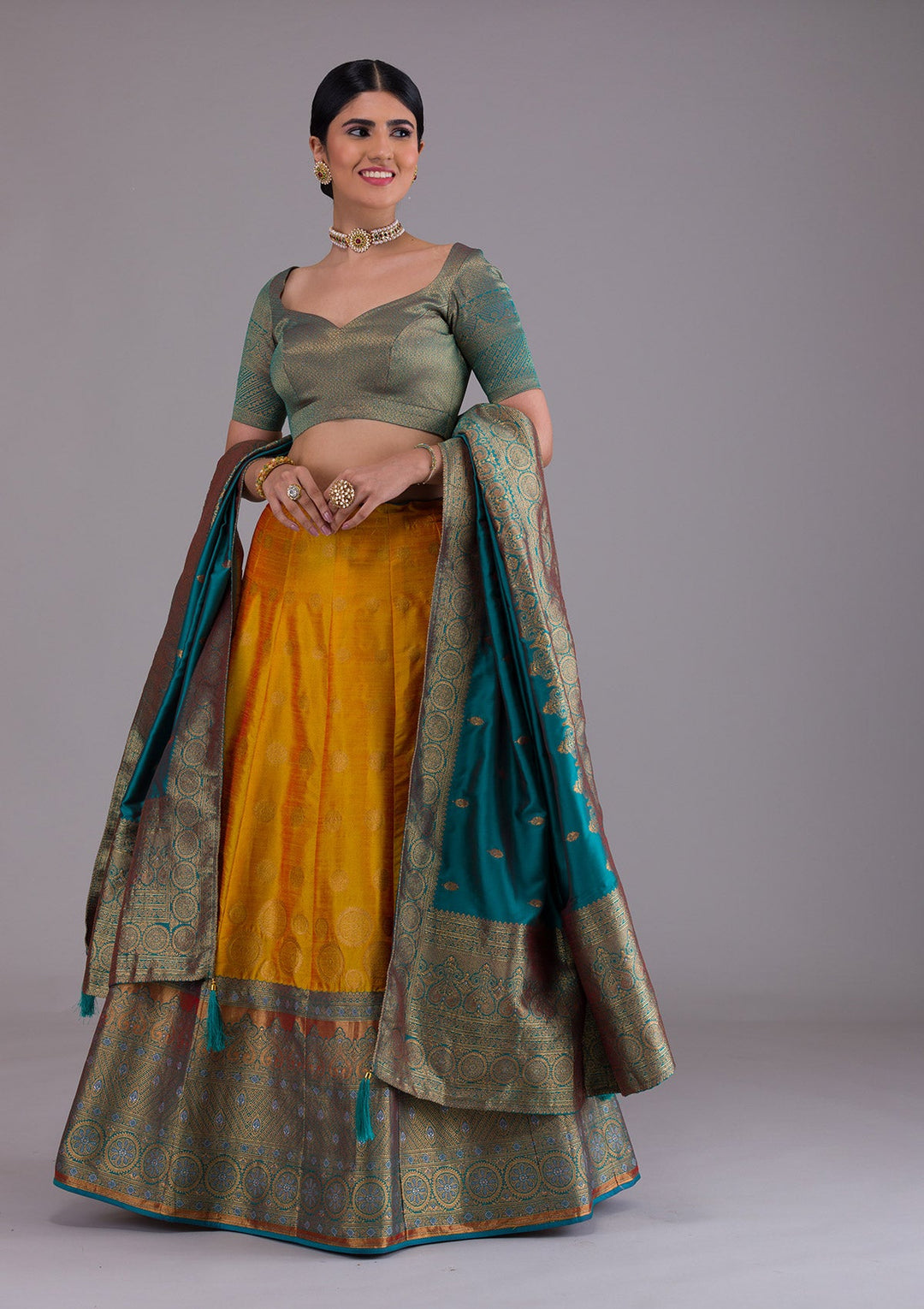 Mustard Zariwork Art Silk Designer Lehenga-Koskii