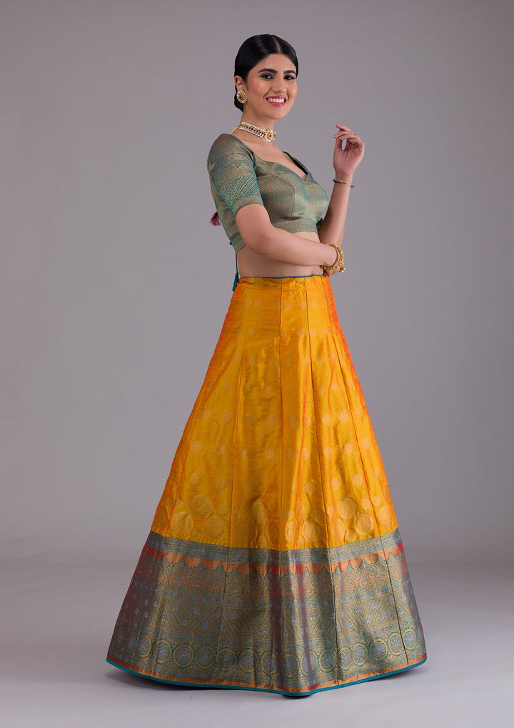 Mustard Zariwork Art Silk Designer Lehenga-Koskii