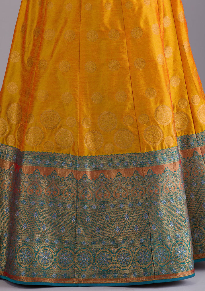 Mustard Zariwork Art Silk Designer Lehenga-Koskii