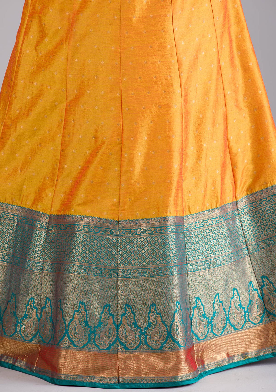 Mustard Zariwork Art Silk Semi Stitched Lehenga-Koskii