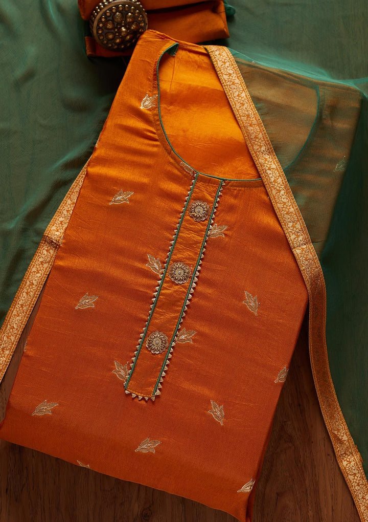 Mustard Zariwork Art Silk Designer Semi-Stitched Salwar Suit - koskii