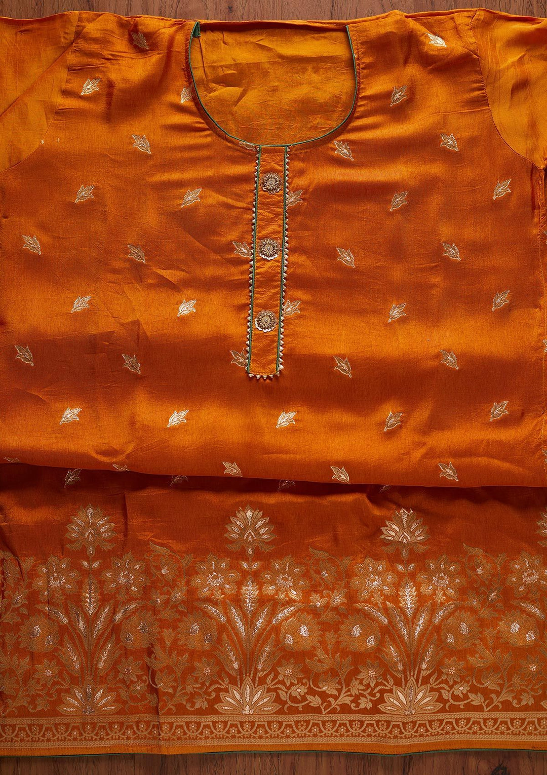 Mustard Zariwork Art Silk Designer Semi-Stitched Salwar Suit - koskii