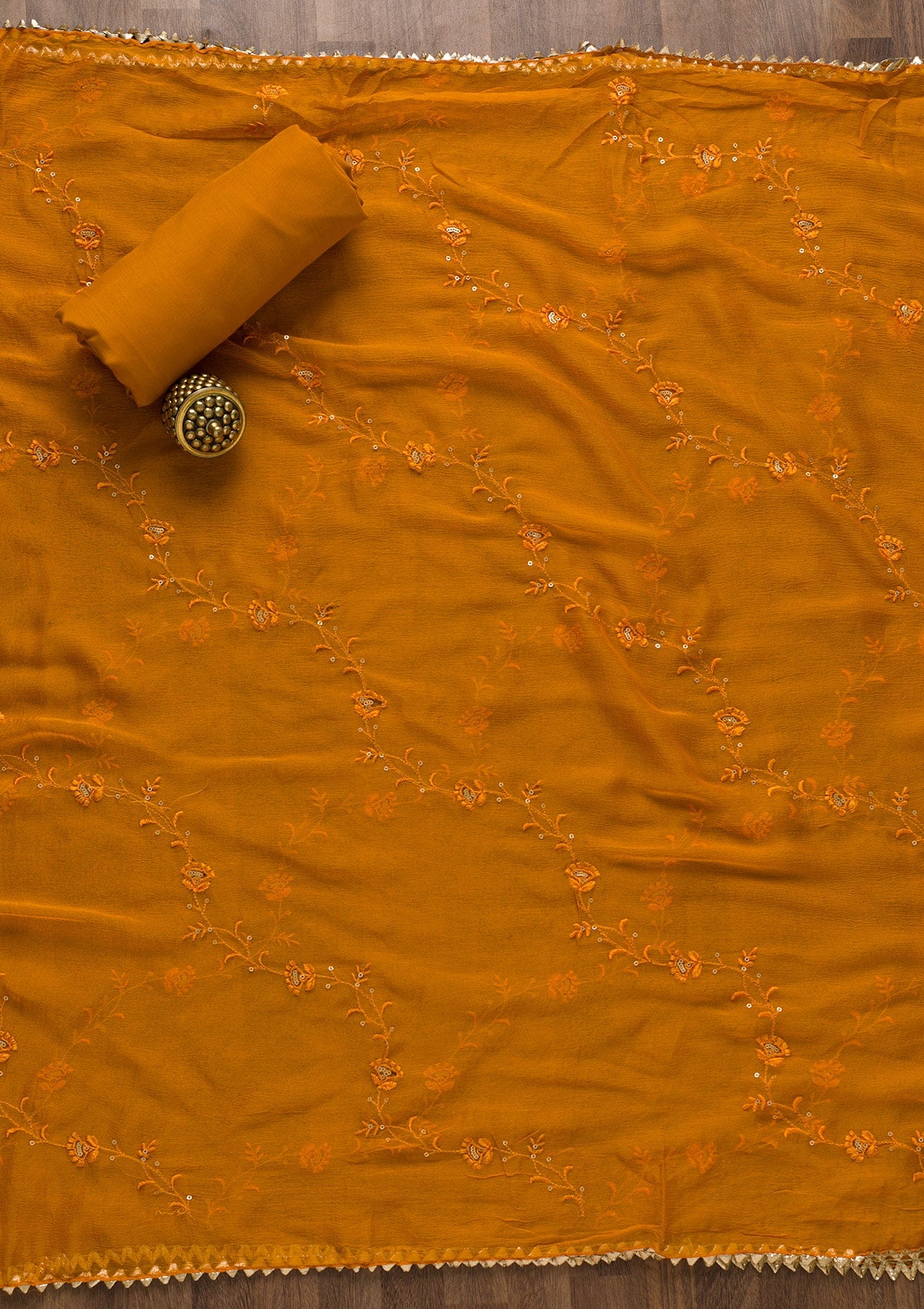 Mustard Zariwork Art Silk Unstitched Salwar Suit-Koskii