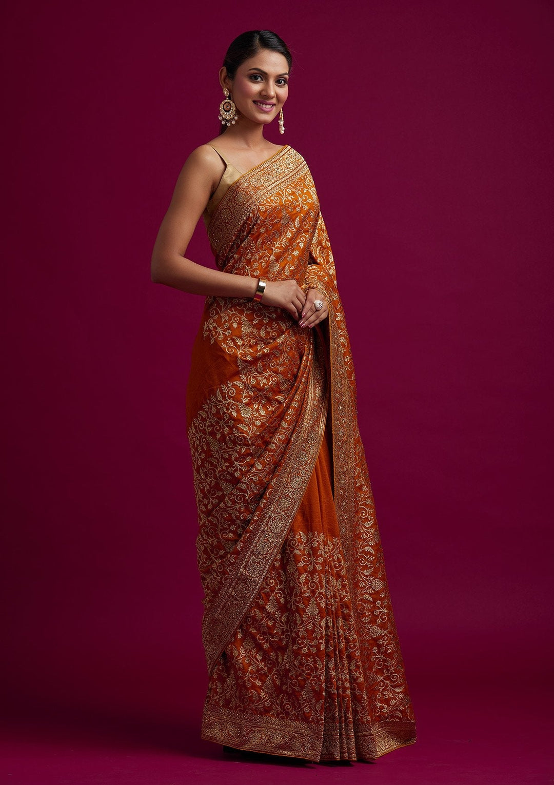 Mustard Zariwork Art Silk Designer Saree - koskii