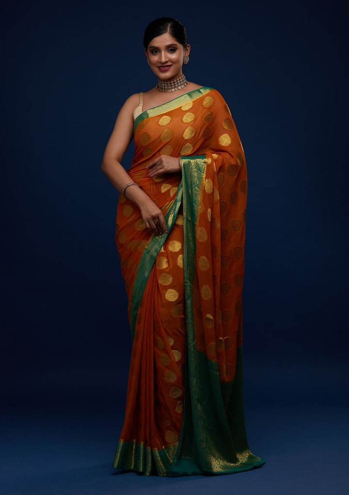 Mustard Zariwork Art Silk Designer Saree - Koskii