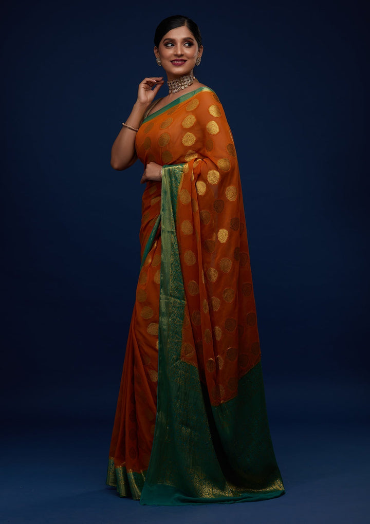 Mustard Zariwork Art Silk Designer Saree - Koskii
