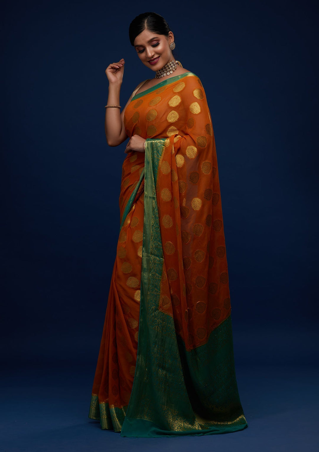 Mustard Zariwork Art Silk Designer Saree - Koskii