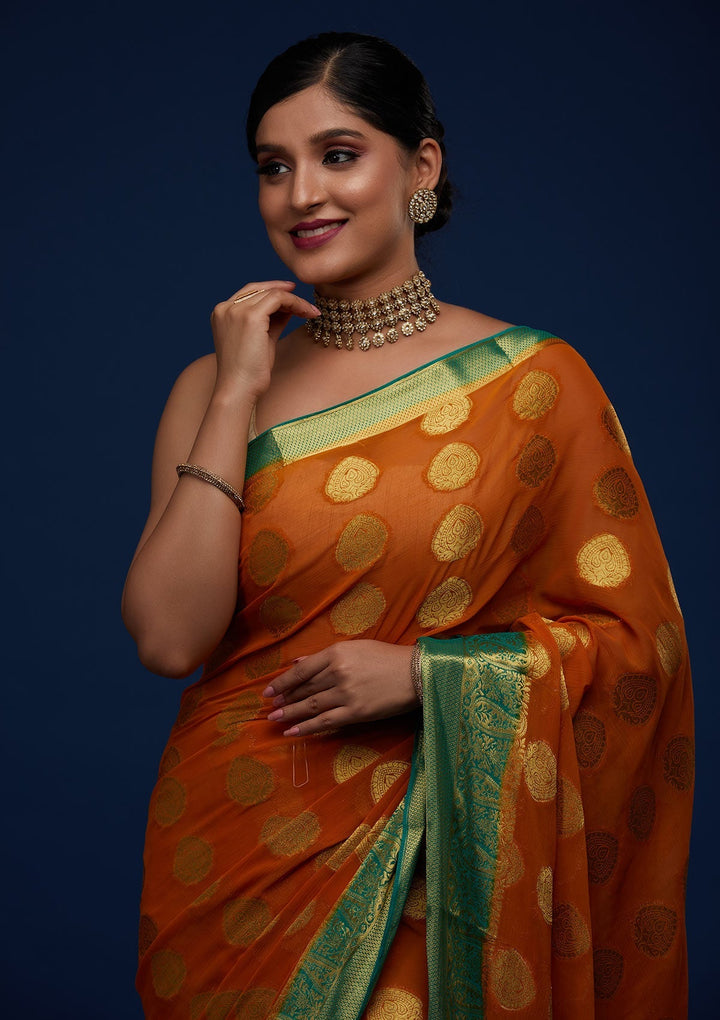 Mustard Zariwork Art Silk Designer Saree - Koskii